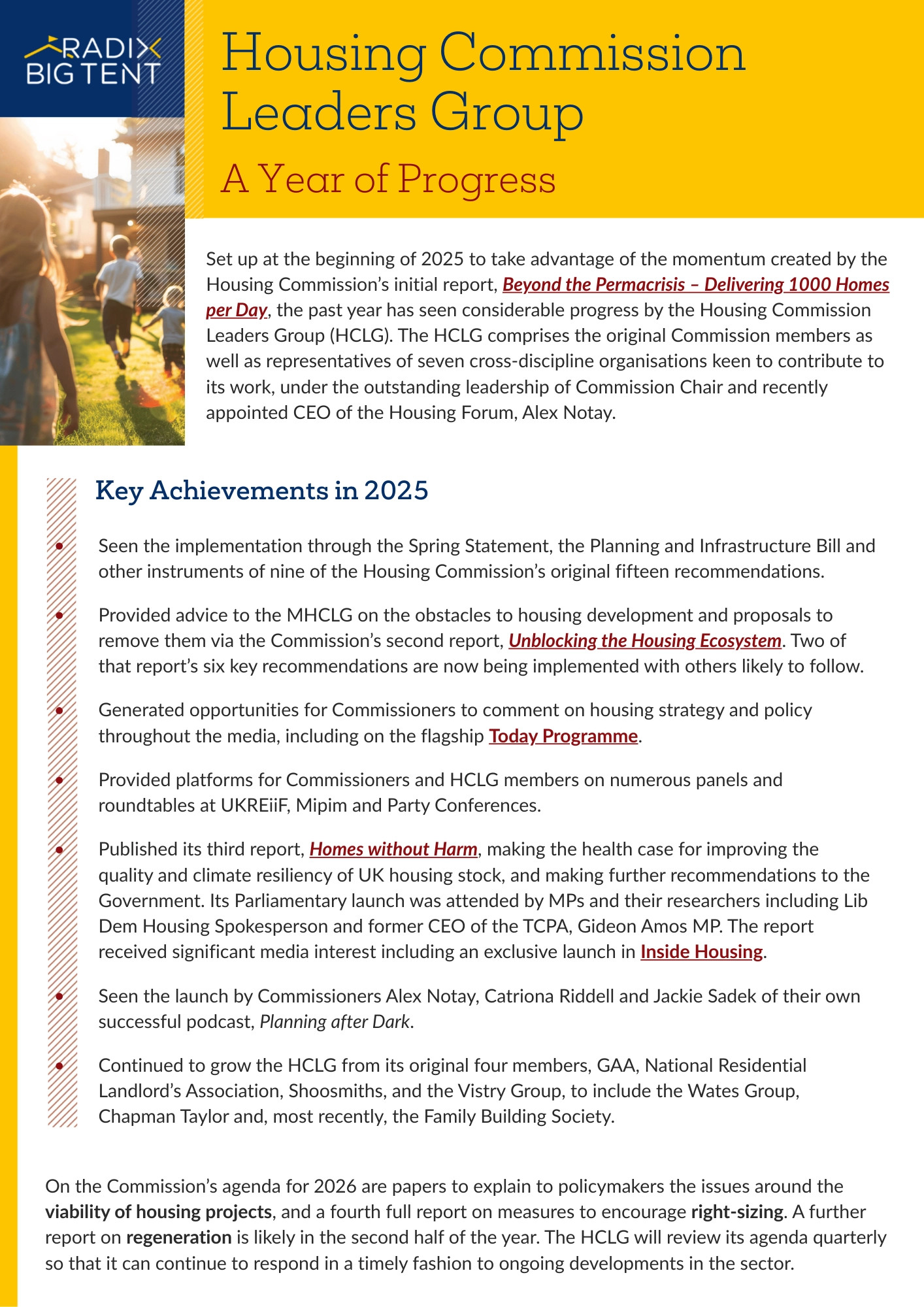 Housing Commission Leaders Group A Year of Progress